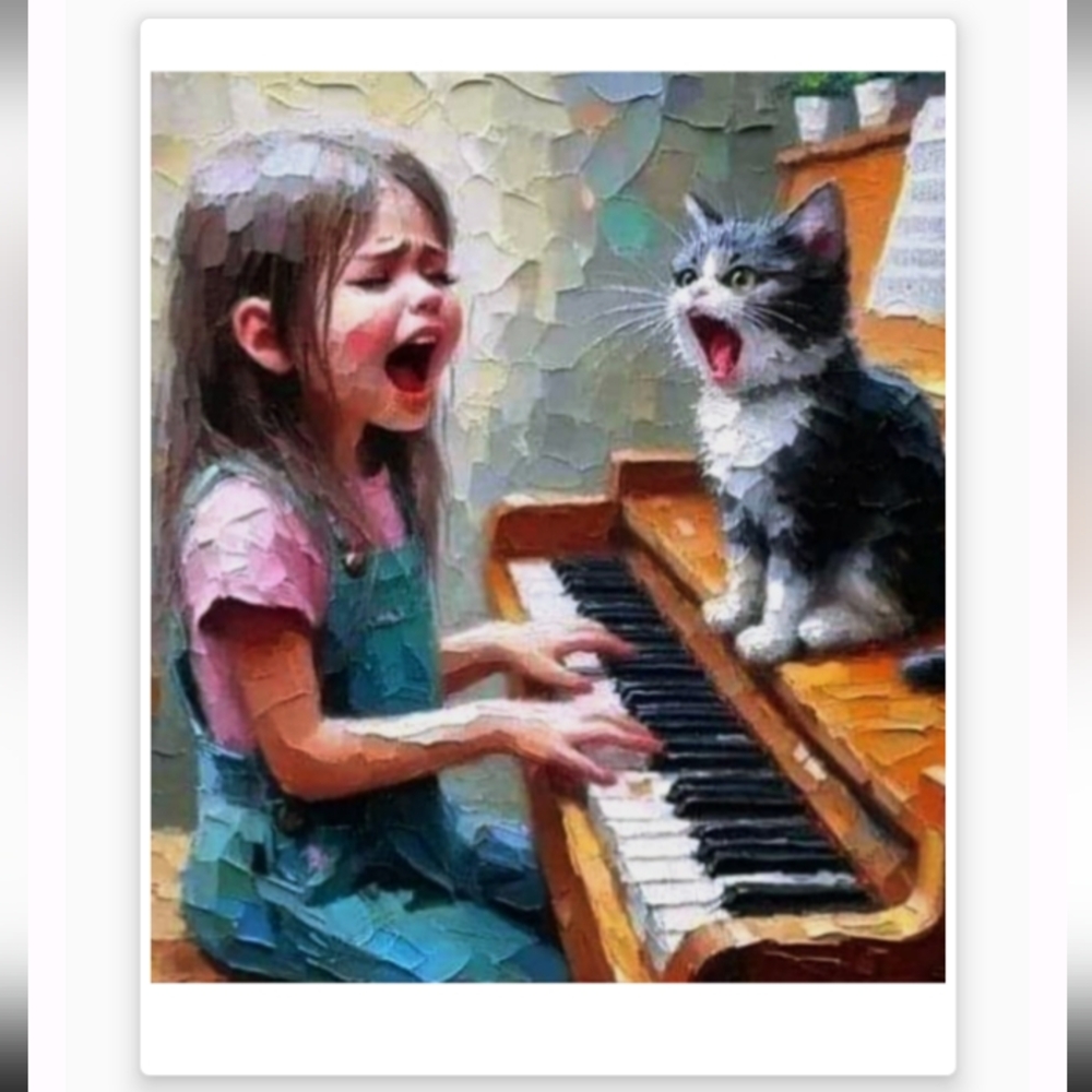 LITTLE GIRL IN MUSIC🎶CLASS WITH HER CAT TEACHER 8.5x11 GLOSSY COLOR ART POSTER!